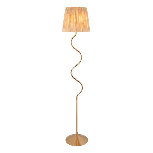 Wriggle Raffia Shade Floor Lamp In Brushed Aged Brass