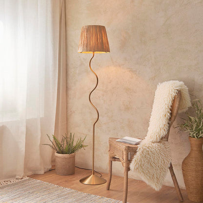 Wriggle Raffia Shade Floor Lamp In Brushed Aged Brass