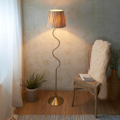 Wriggle Raffia Shade Floor Lamp In Brushed Aged Brass