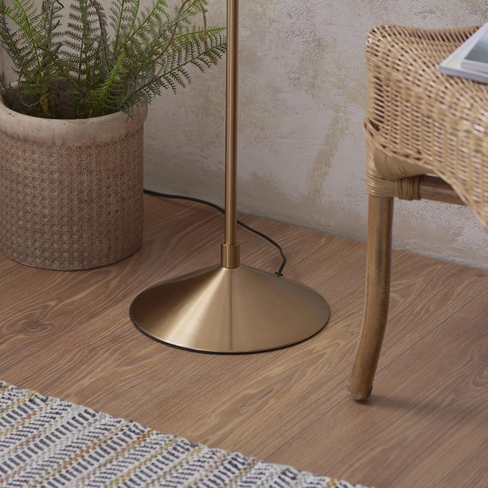 Wriggle Raffia Shade Floor Lamp In Brushed Aged Brass