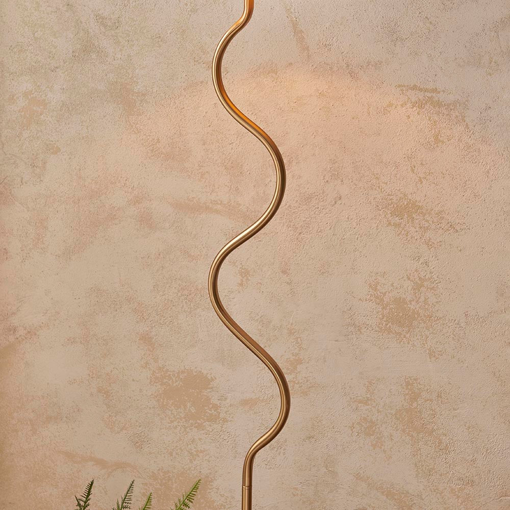 Wriggle Raffia Shade Floor Lamp In Brushed Aged Brass