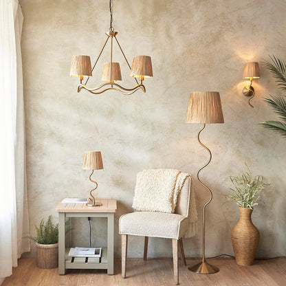Wriggle Raffia Shade Floor Lamp In Brushed Aged Brass