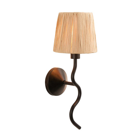 Wriggle Raffia Shade Wall Light In Matt Black