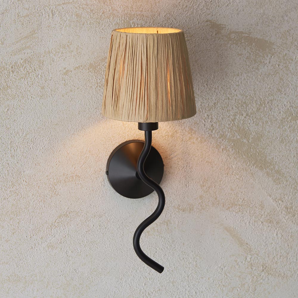 Wriggle Raffia Shade Wall Light In Matt Black
