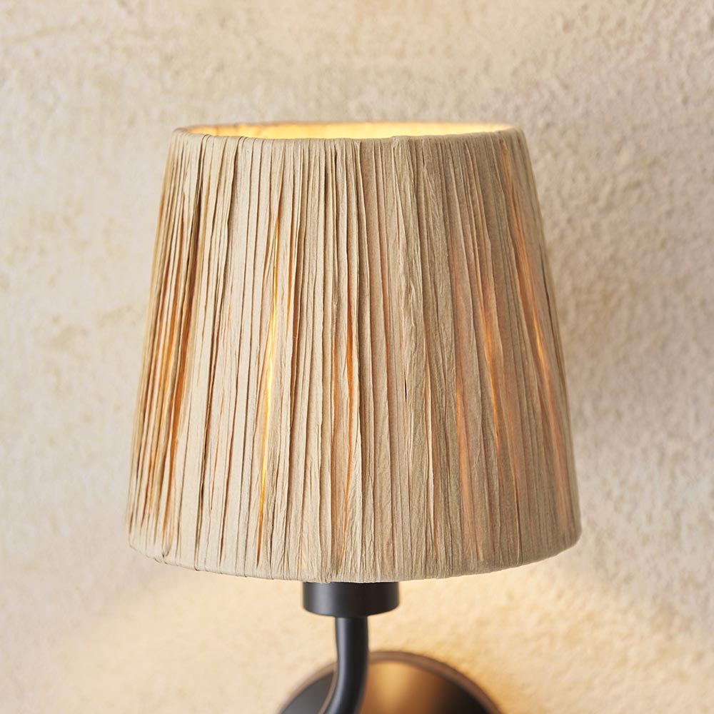 Wriggle Raffia Shade Wall Light In Matt Black