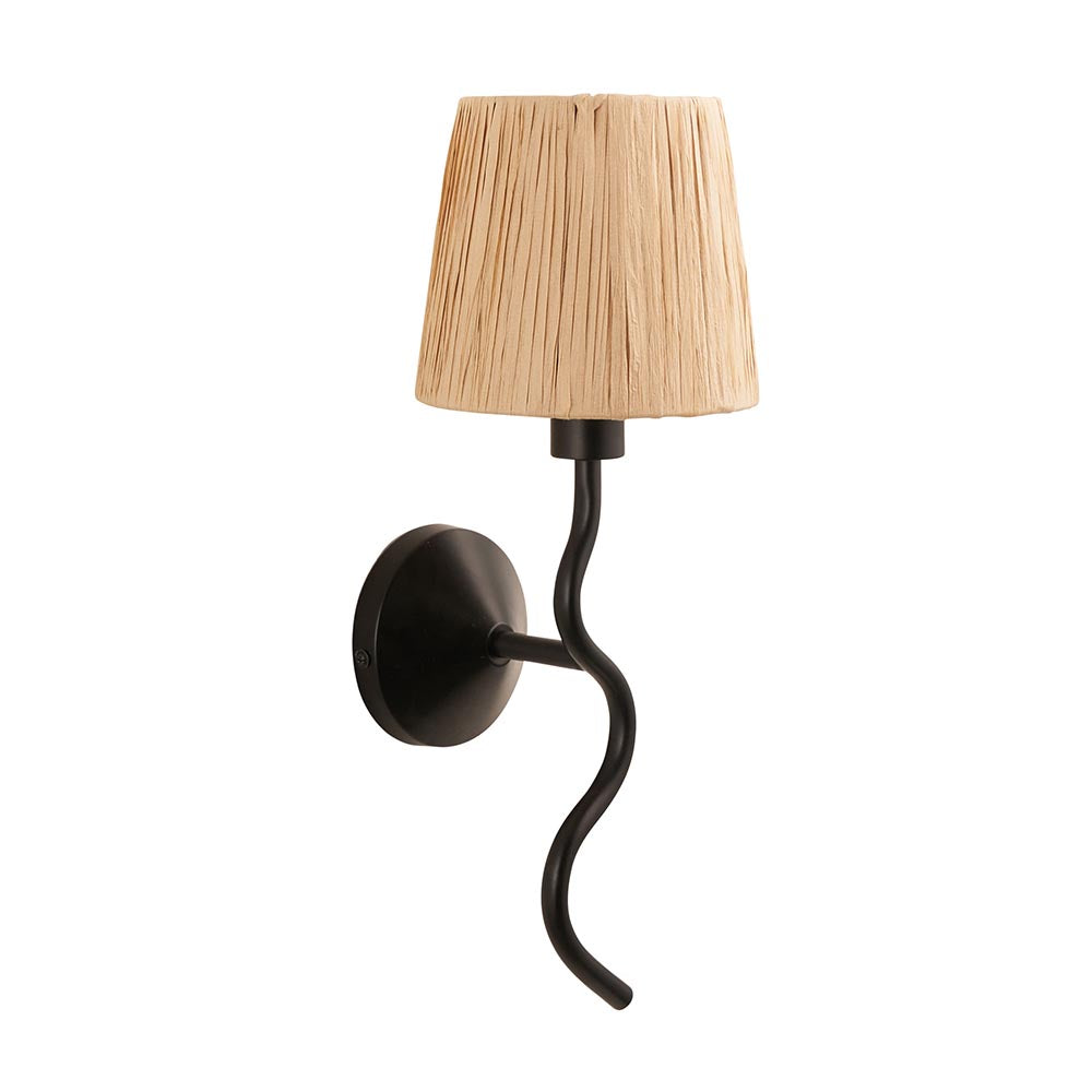 Wriggle Raffia Shade Wall Light In Matt Black