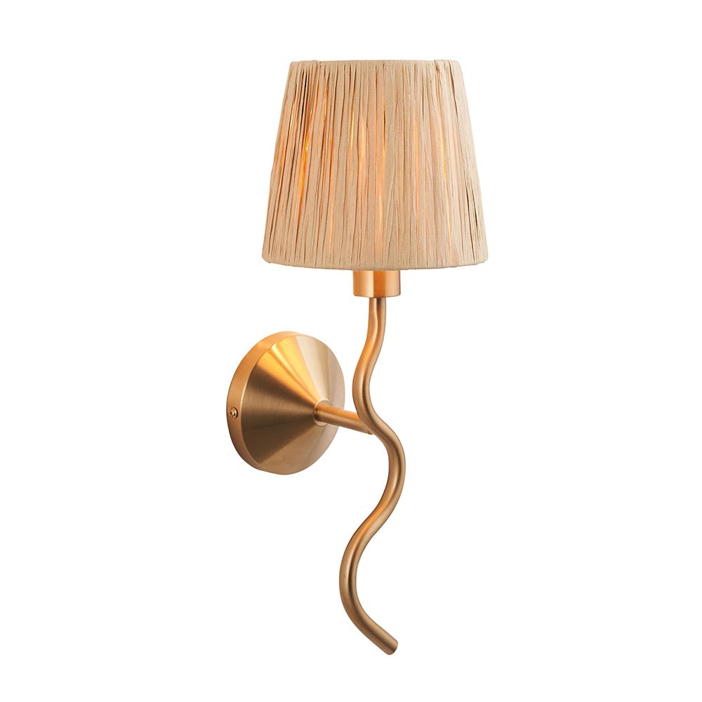 Wriggle Raffia Shade Wall Light In Brushed Aged Brass