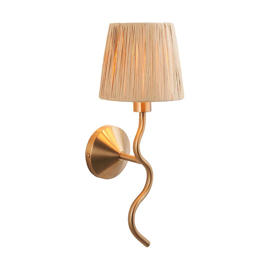 Wriggle Raffia Shade Wall Light In Brushed Aged Brass