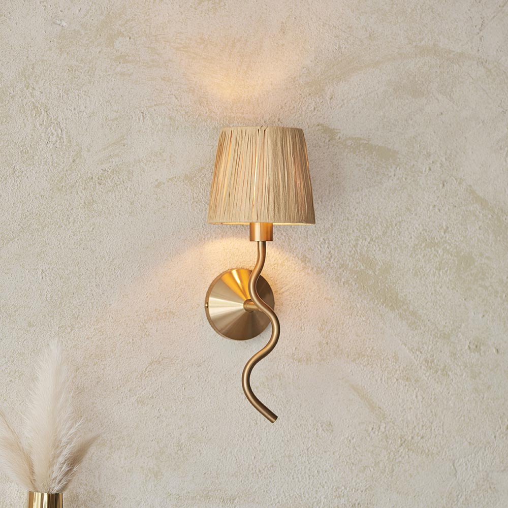 Wriggle Raffia Shade Wall Light In Brushed Aged Brass