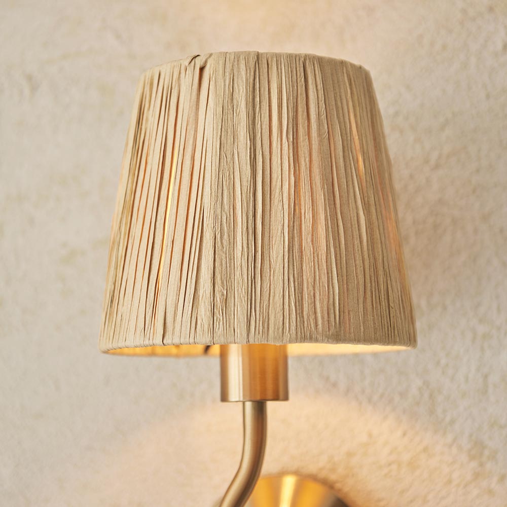 Wriggle Raffia Shade Wall Light In Brushed Aged Brass