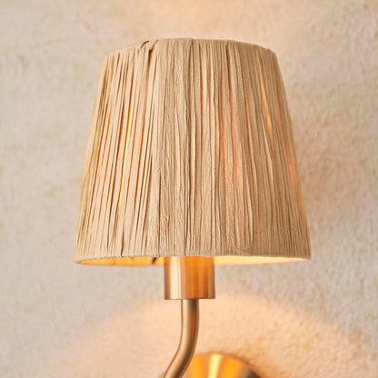Wriggle Raffia Shade Wall Light In Brushed Aged Brass