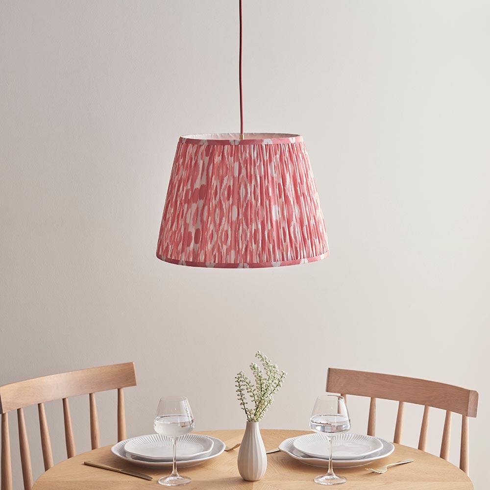 Eltham And Ikat 40cm Coral Pink Shade Ceiling Light With Red Colour Braided Cable