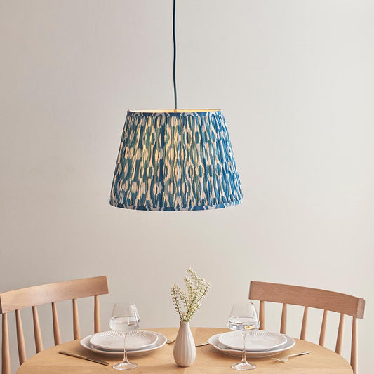 Eltham And Ikat 40cm Marlin Blue Shade Ceiling Light With Blue Colour Braided Cable