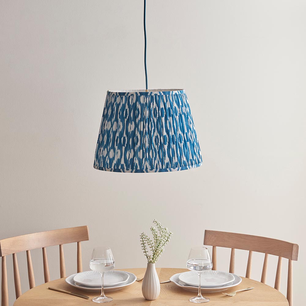 Eltham And Ikat 40cm Marlin Blue Shade Ceiling Light With Blue Colour Braided Cable