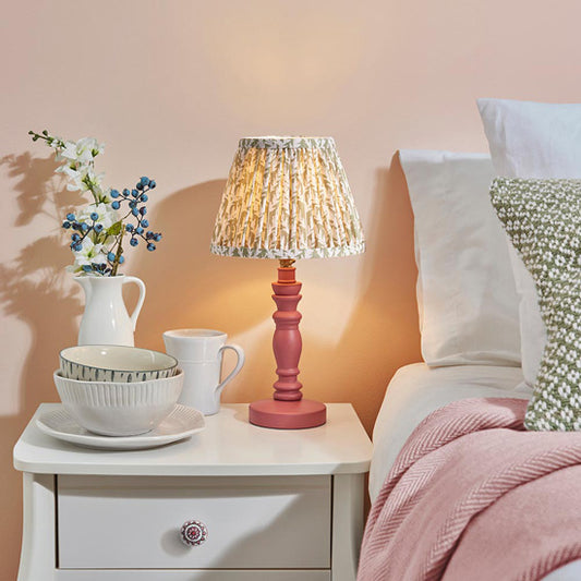 Bibury And Leaf 20cm Herb Garden Green Fabric Shade Table Lamp In Satin Pink Clay