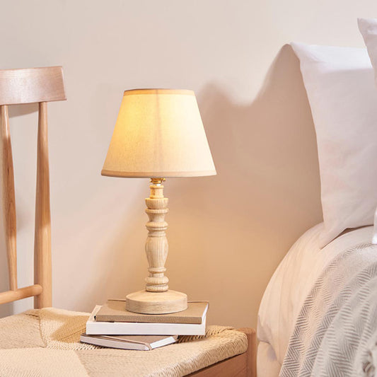 Bibury And Ivy 20cm Vintage White Fabric Shade Table Lamp In Natural Ash