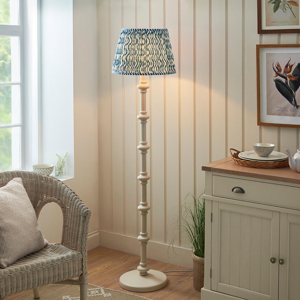 Carnaby And Ripple 40cm Marlin Blue Shade Floor Lamp With Satin Almond White Base