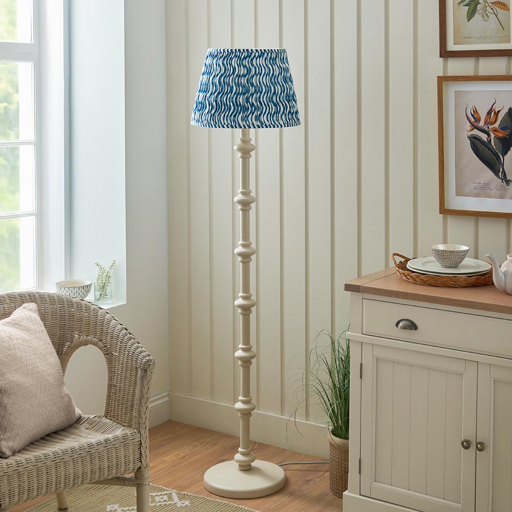 Carnaby And Ripple 40cm Marlin Blue Shade Floor Lamp With Satin Almond White Base