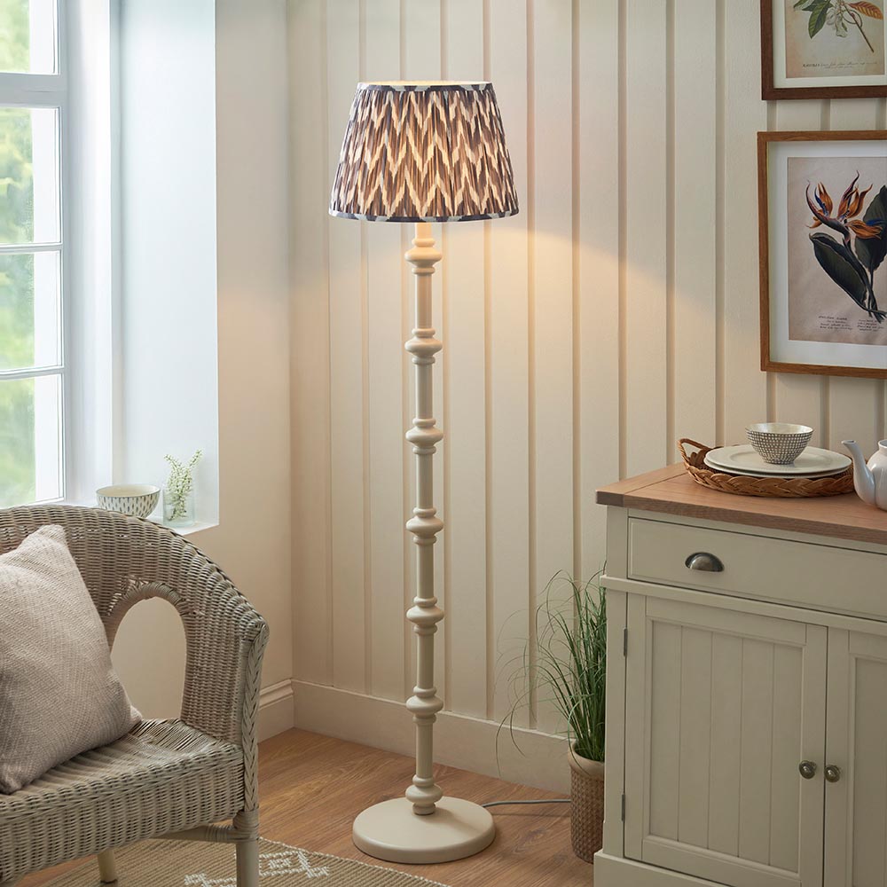 Carnaby And Zigzag 40cm Pearl Grey Shade Floor Lamp Satin Almond White Base