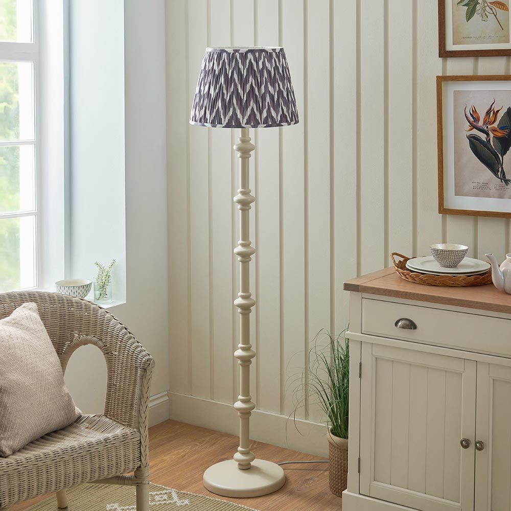 Carnaby And Zigzag 40cm Pearl Grey Shade Floor Lamp Satin Almond White Base