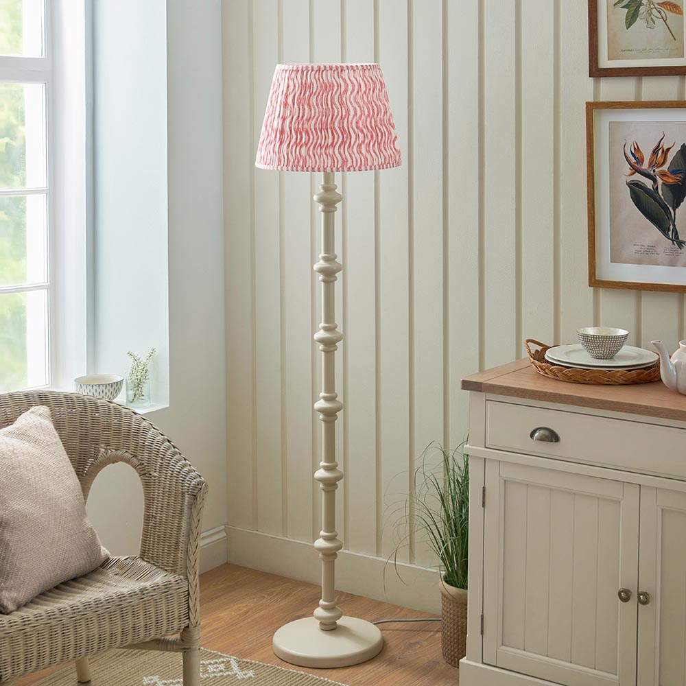 Carnaby And Ripple 40cm Coral Pink Shade Floor Lamp With Satin Almond White Base