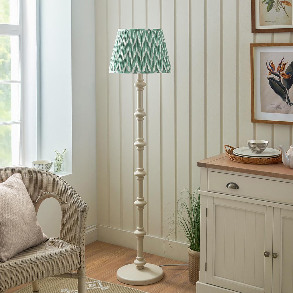 Carnaby And Zigzag 40cm Cotswold Green Shade Floor Lamp Satin Almond White Base