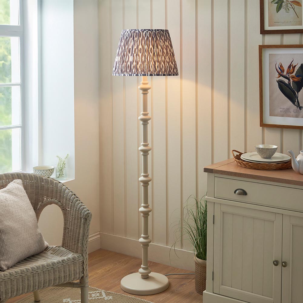 Carnaby And Ikat 40cm Pearl Grey Shade Floor Lamp With Satin Almond White Base