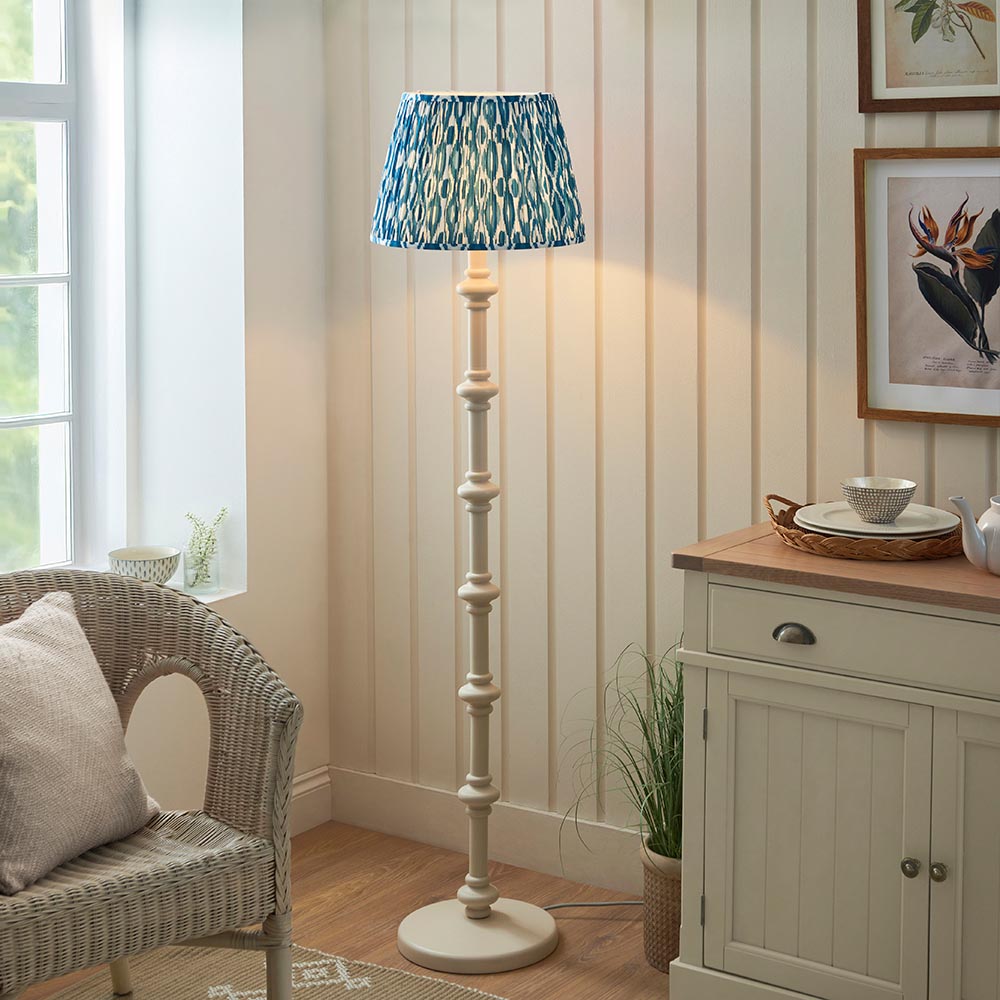 Carnaby And Ikat 40cm Marlin Blue Shade Floor Lamp With Satin Almond White Base