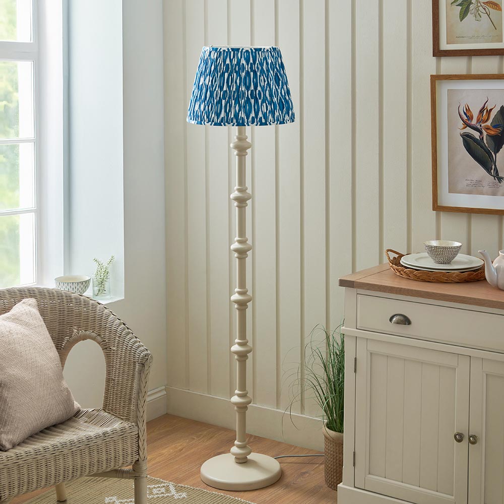 Carnaby And Ikat 40cm Marlin Blue Shade Floor Lamp With Satin Almond White Base