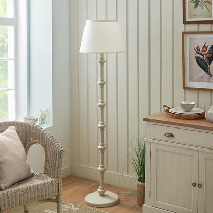 Carnaby And Ivy 40cm Vintage White Shade Floor Lamp With Satin Almond White Base
