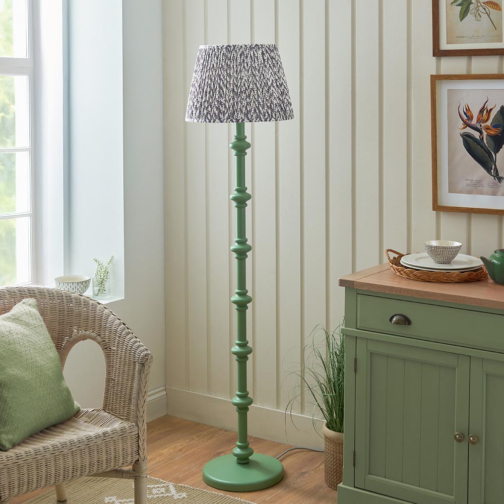 Carnaby And Leaf 40cm Pearl Grey Shade Floor Lamp With Satin Cotswold Green Base