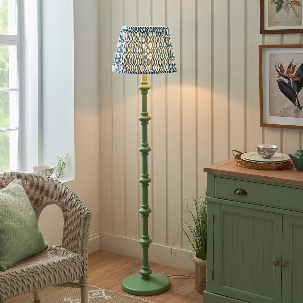 Carnaby And Ripple 40cm Marlin Blue Shade Floor Lamp With Satin Cotswold Green Base