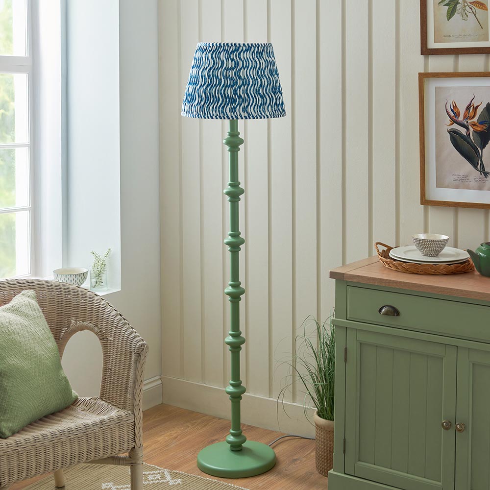 Carnaby And Ripple 40cm Marlin Blue Shade Floor Lamp With Satin Cotswold Green Base