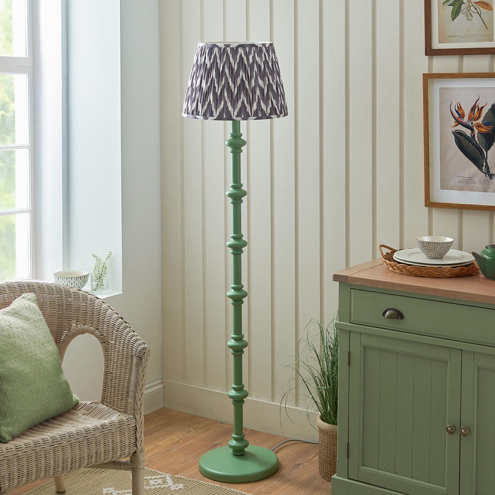 Carnaby And Zigzag 40cm Pearl Grey Shade Floor Lamp Satin Cotswold Green Base