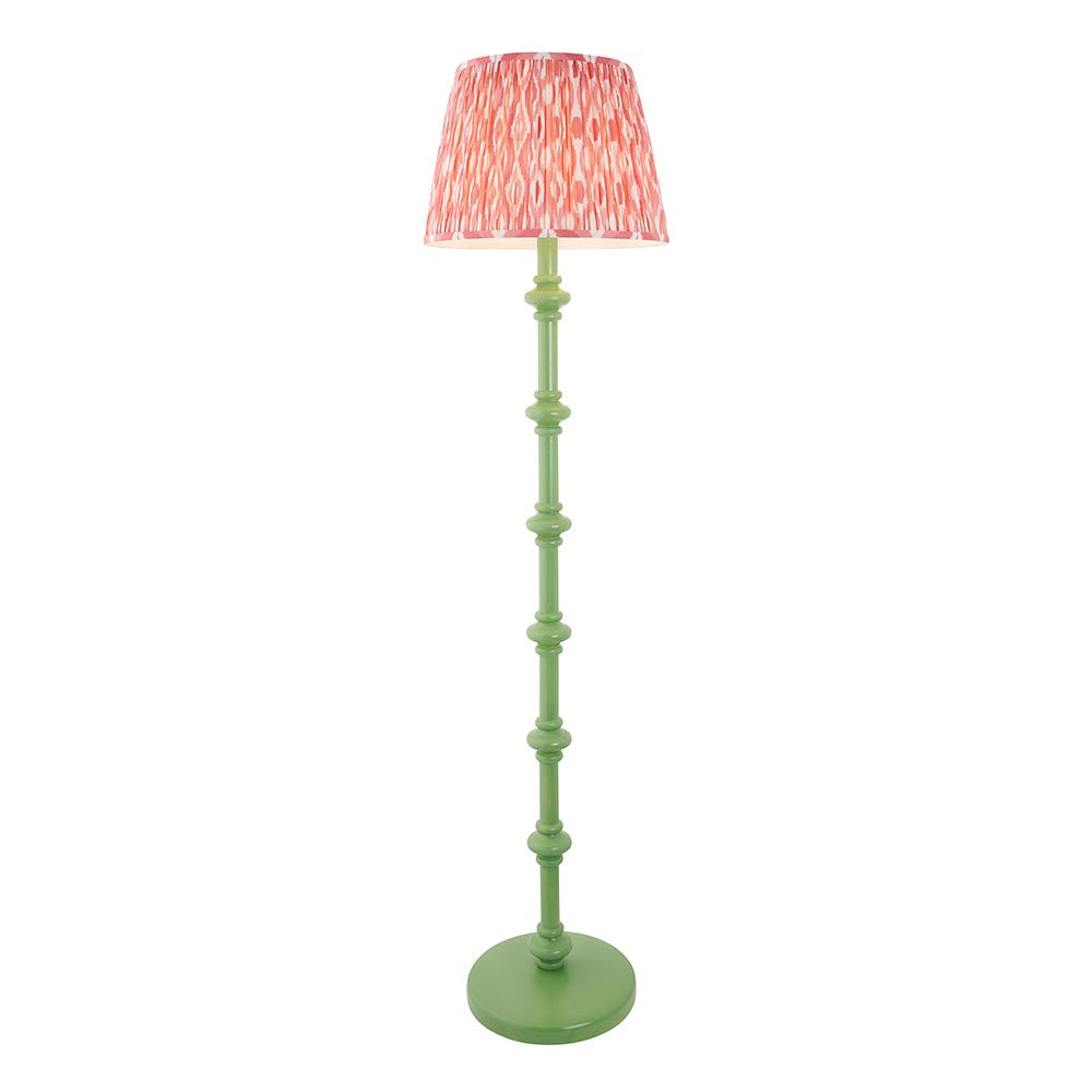 Carnaby And Ikat 40cm Coral Pink Shade Floor Lamp With Satin Cotswold Green Base