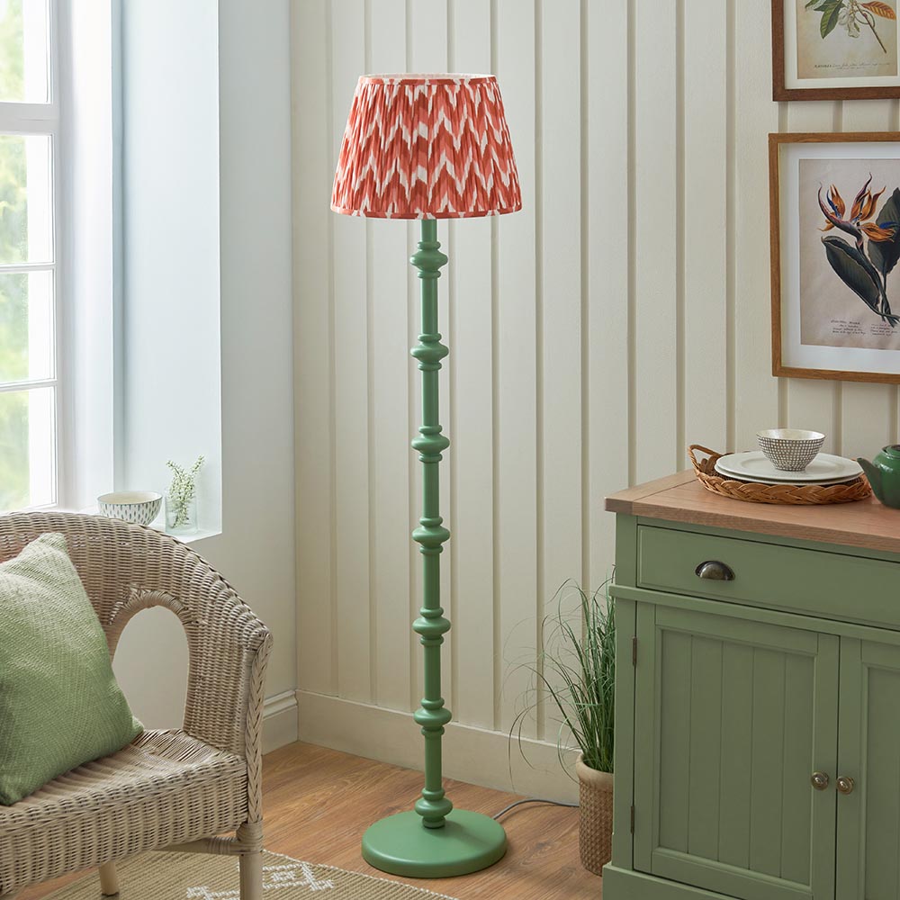 Carnaby And Zigzag 40cm Apricot Orange Shade Floor Lamp Satin Cotswold Green Base