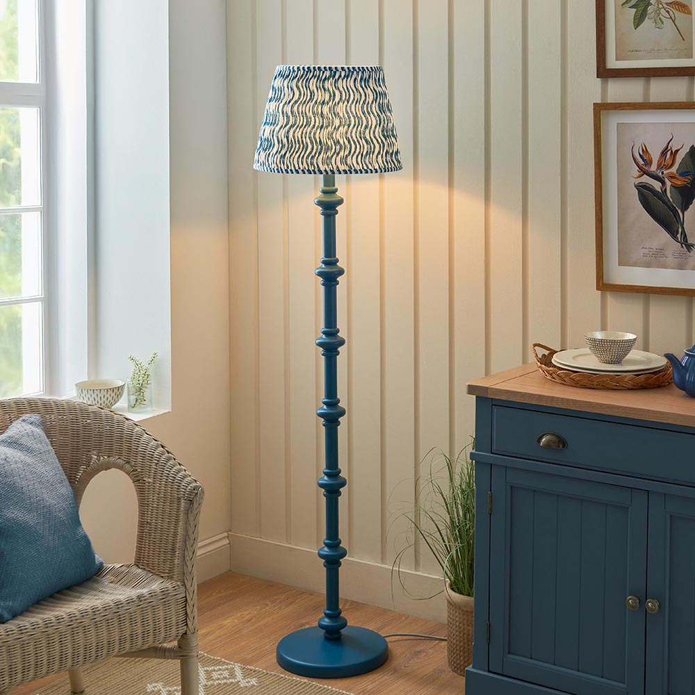 Carnaby And Ripple 40cm Marlin Blue Shade Floor Lamp With Satin Marlin Blue Base