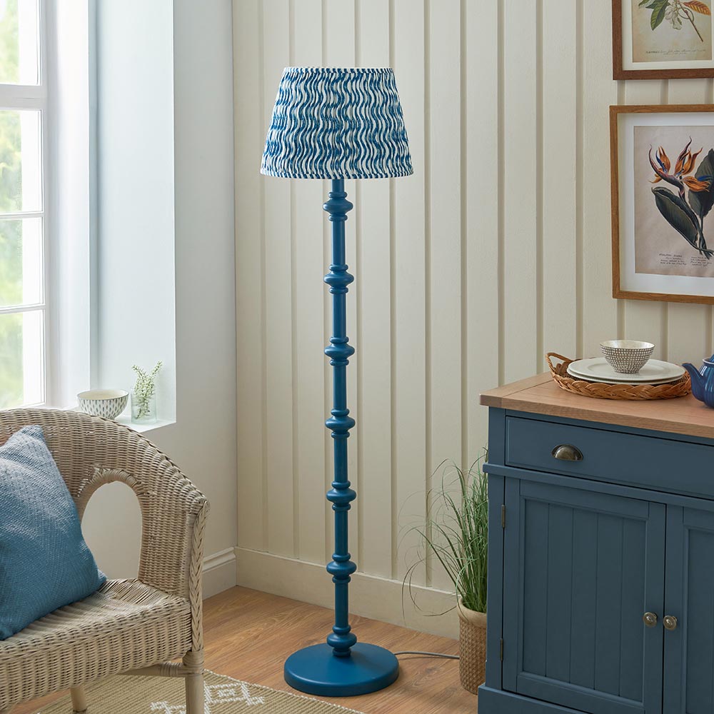Carnaby And Ripple 40cm Marlin Blue Shade Floor Lamp With Satin Marlin Blue Base