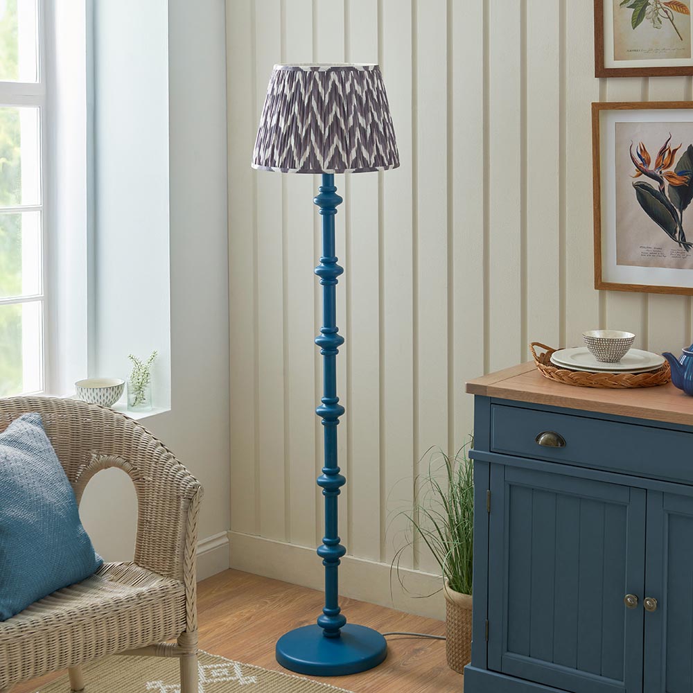Carnaby And Zigzag 40cm Pearl Grey Shade Floor Lamp Satin Marlin Blue Base