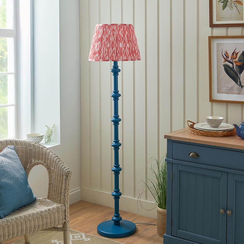 Carnaby And Ikat 40cm Coral Pink Shade Floor Lamp With Satin Marlin Blue Base