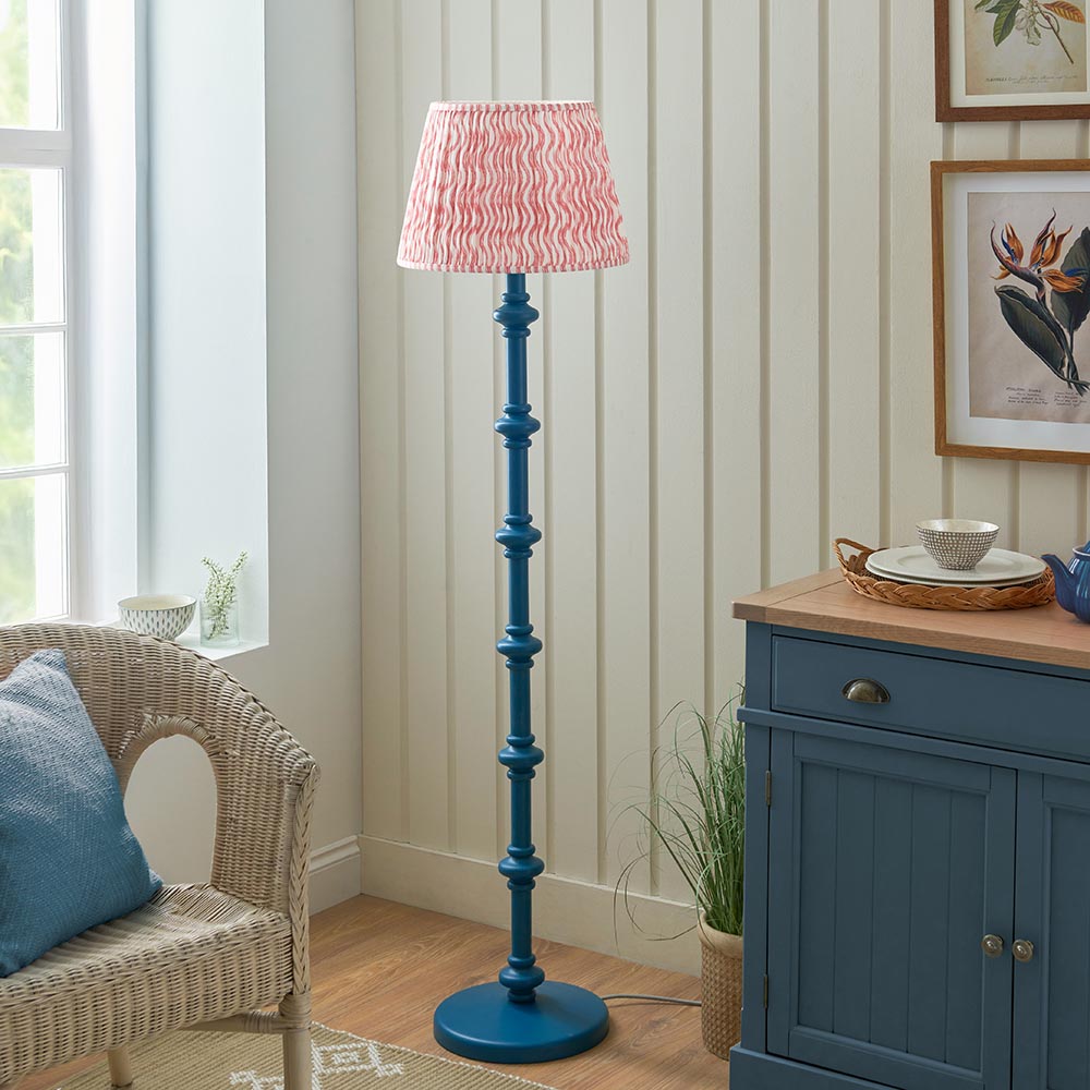 Carnaby And Ripple 40cm Coral Pink Shade Floor Lamp With Satin Marlin Blue Base