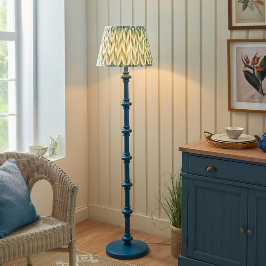 Carnaby And Zigzag 40cm Cotswold Green Shade Floor Lamp Satin Marlin Blue Base