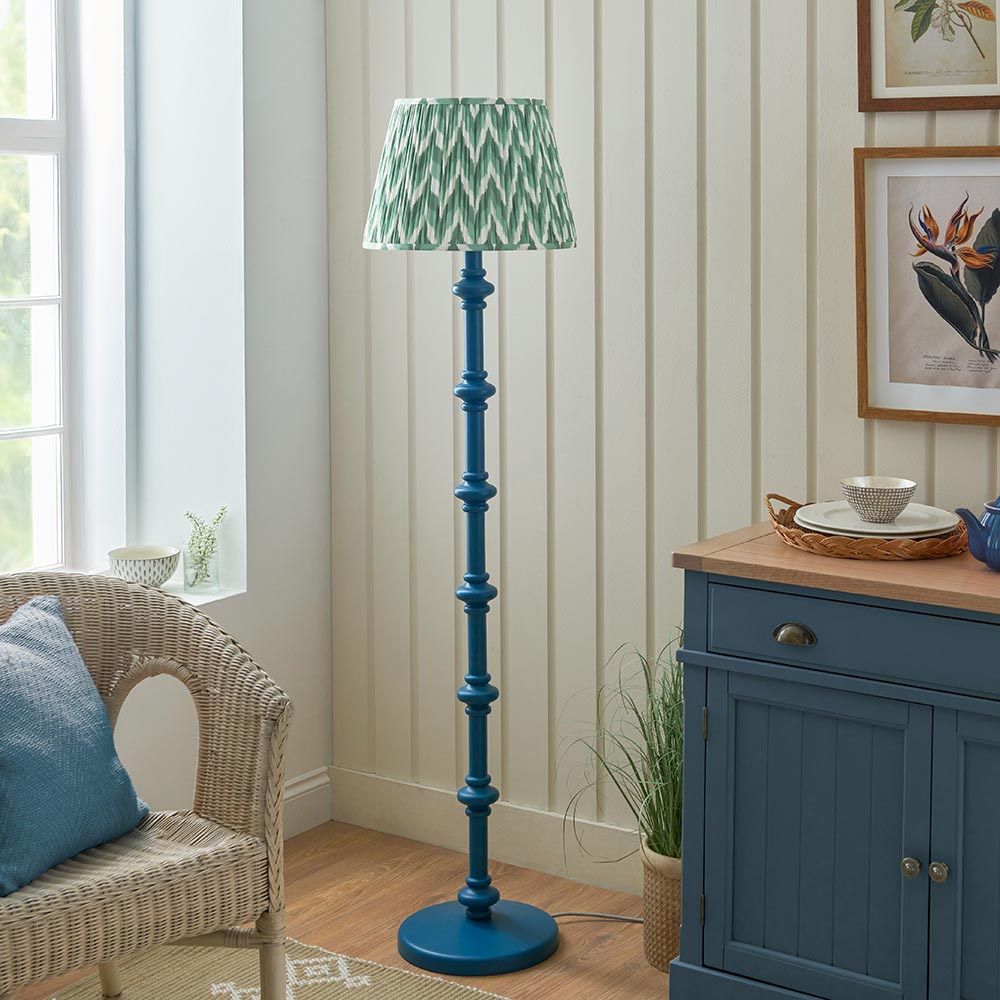 Carnaby And Zigzag 40cm Cotswold Green Shade Floor Lamp Satin Marlin Blue Base
