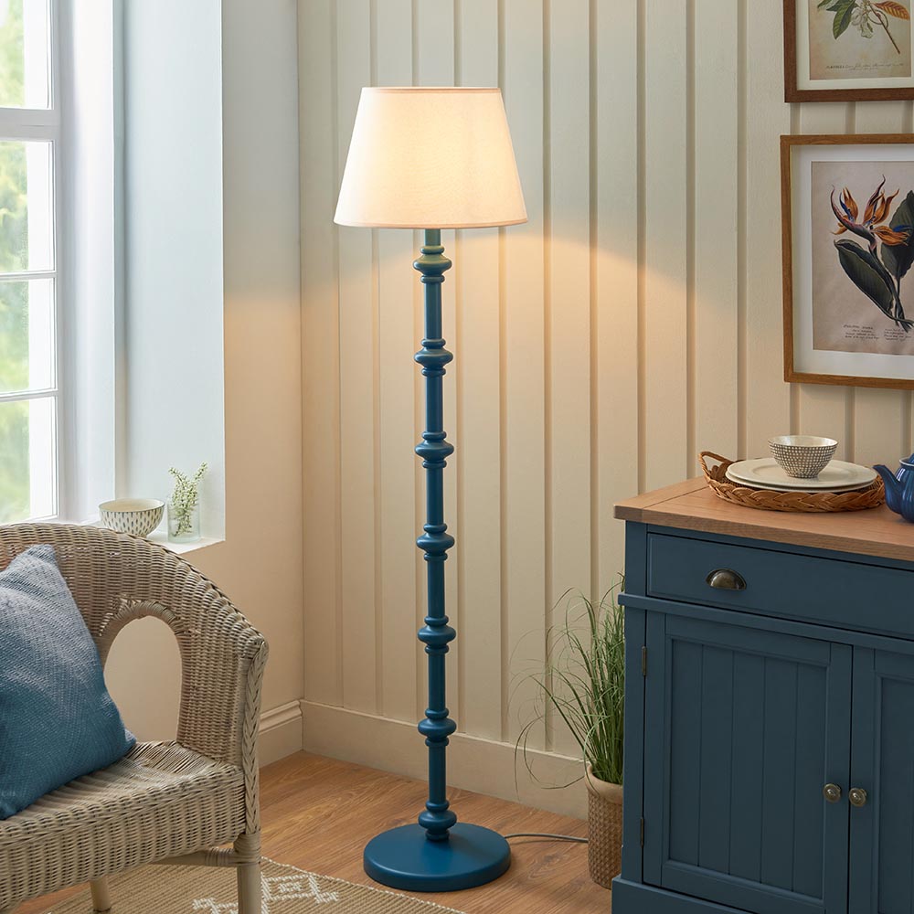 Carnaby And Ivy 40cm Vintage White Shade Floor Lamp With Satin Marlin Blue Base