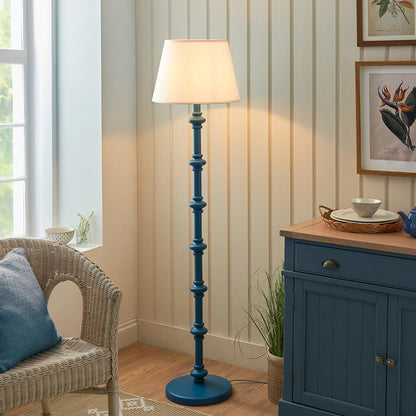 Carnaby And Ivy 40cm Vintage White Shade Floor Lamp With Satin Marlin Blue Base