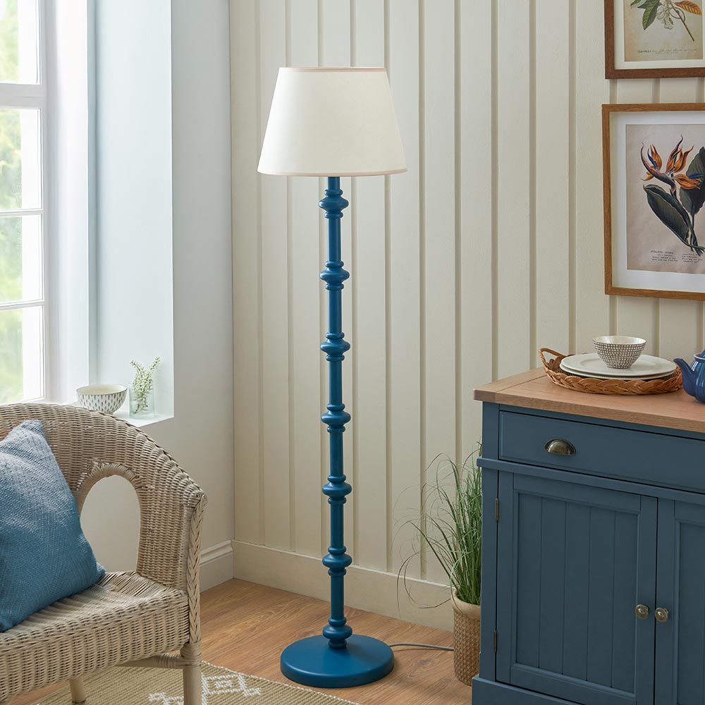 Carnaby And Ivy 40cm Vintage White Shade Floor Lamp With Satin Marlin Blue Base