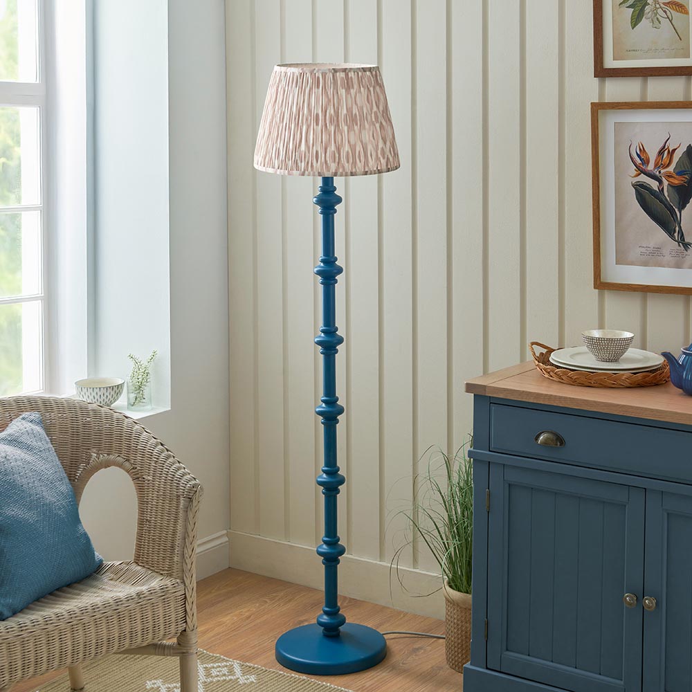 Carnaby And Ikat 40cm Neutral Shade Floor Lamp With Satin Marlin Blue Base