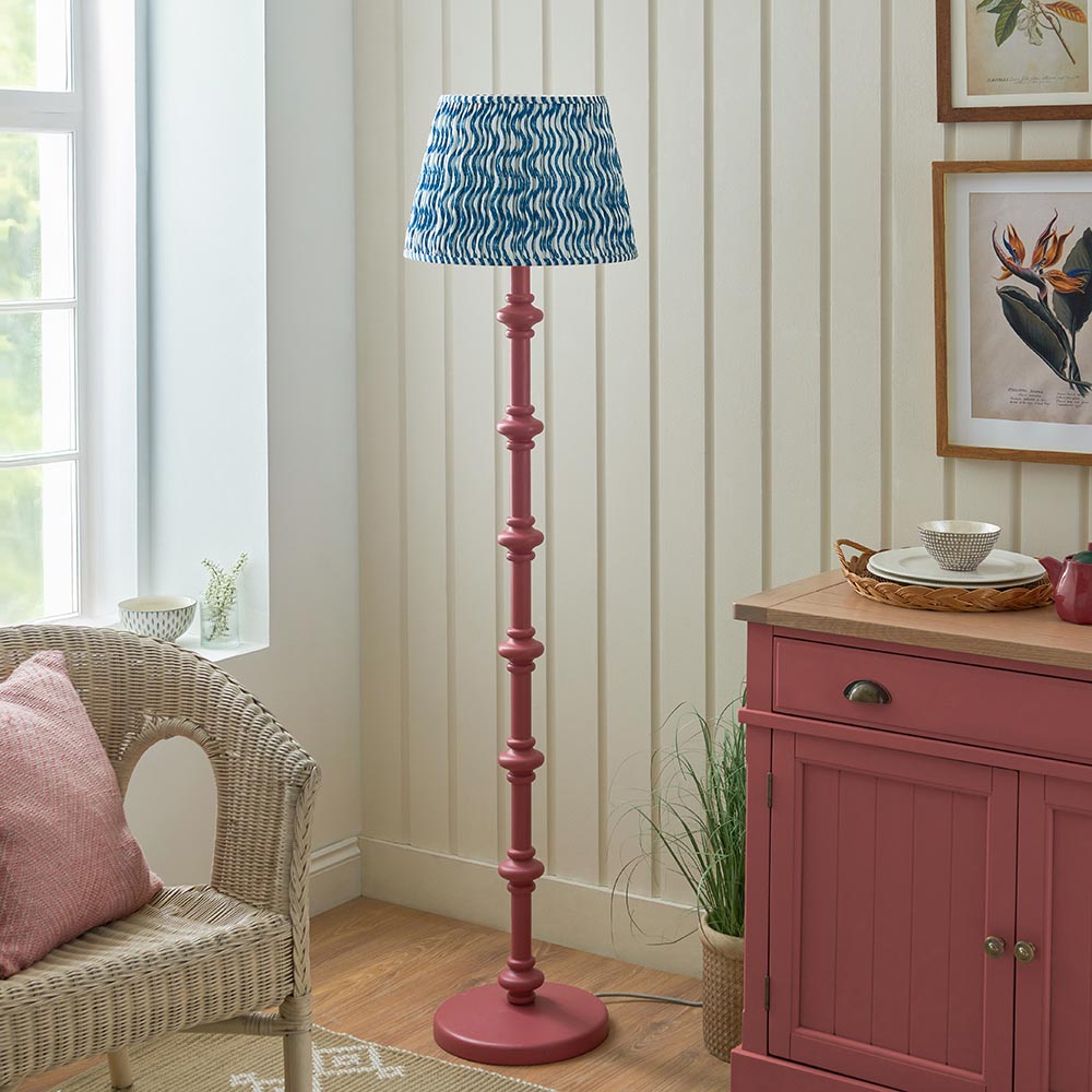 Carnaby And Ripple 40cm Marlin Blue Shade Floor Lamp With Satin Pink Clay Base