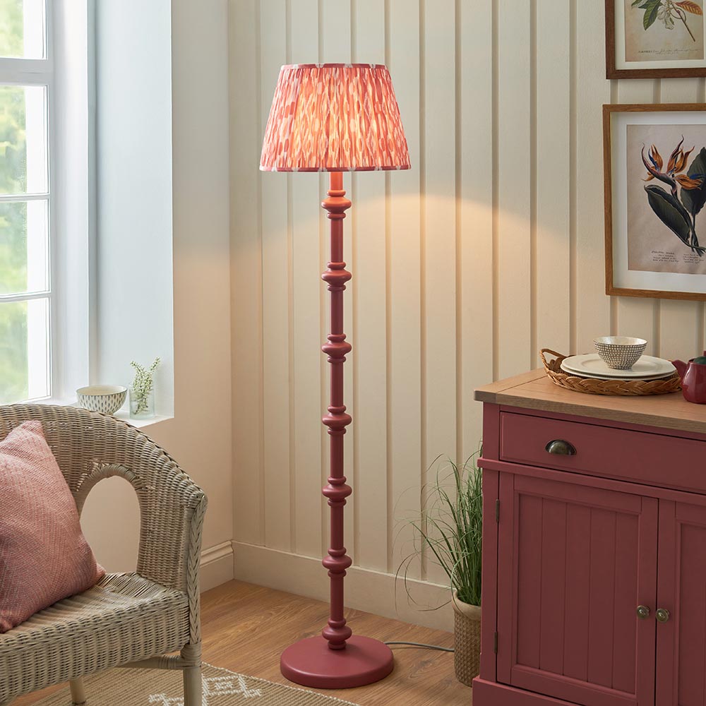 Carnaby And Ikat 40cm Coral Pink Shade Floor Lamp With Satin Pink Clay Base