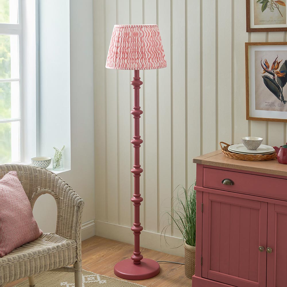 Carnaby And Ripple 40cm Coral Pink Shade Floor Lamp With Satin Pink Clay Base
